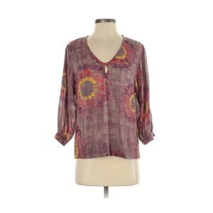 TRINA TURK Shirt Silk Blend Size S Boho Semi Sheer 3/4 Sleeve Pullover Top